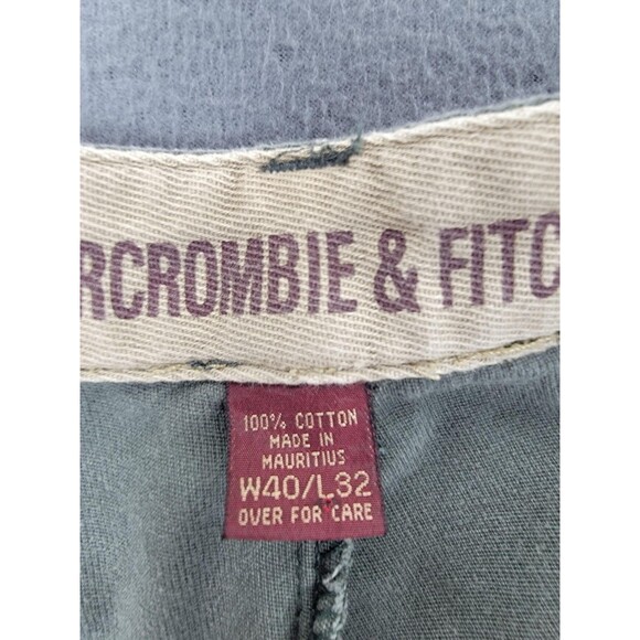 Abercrombie & Fitch Pants Mens 40x32 Green Weathered Chinos Pleated Twill Olive - Picture 12 of 14